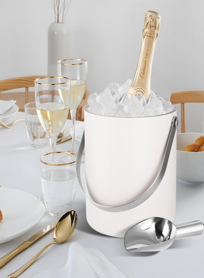 Bakpoco Insulated Ice Bucket with Silicone Lid, Scoop, Tongs & Strainer, 3L Stainless Steel Double Wall Ice Buckets for Parties & Cocktail Bar, Champagne Ice Bucket with Lid for Freezer, Ivory - Image 4